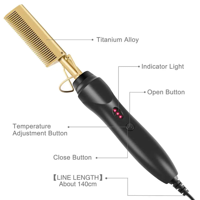 New White Hot Comb Electric Hot Comb Wet And Dry Hair Curler Comb Hot Straightening Heating Comb Iron Environmentally Gold Comb
