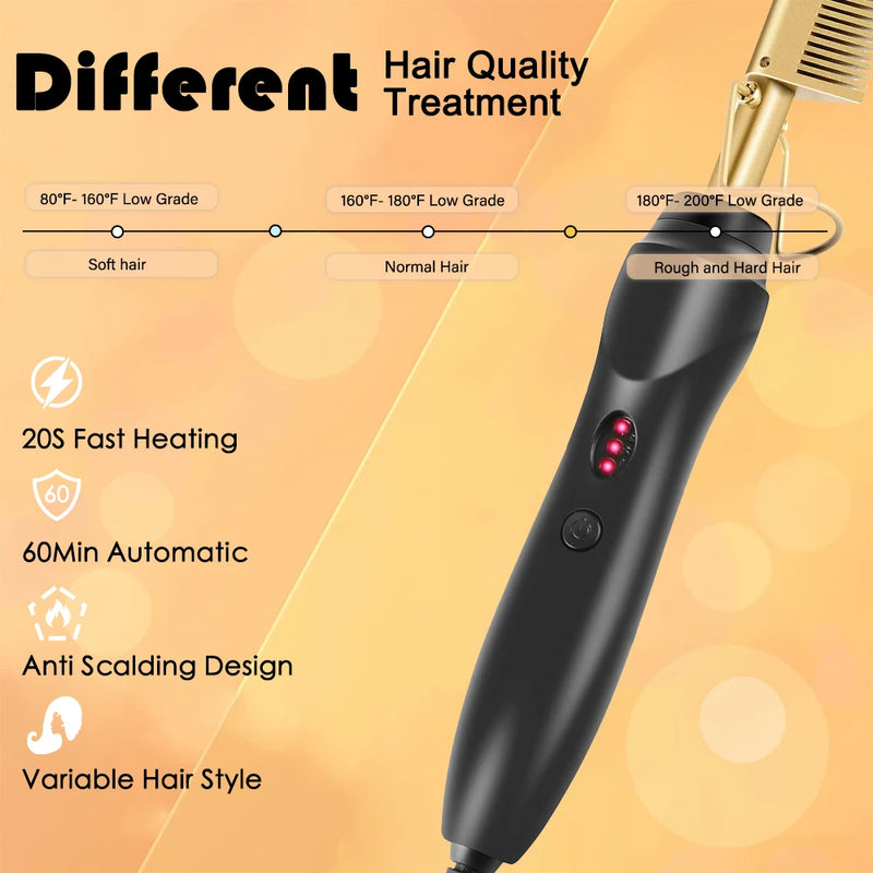 New White Hot Comb Electric Hot Comb Wet And Dry Hair Curler Comb Hot Straightening Heating Comb Iron Environmentally Gold Comb