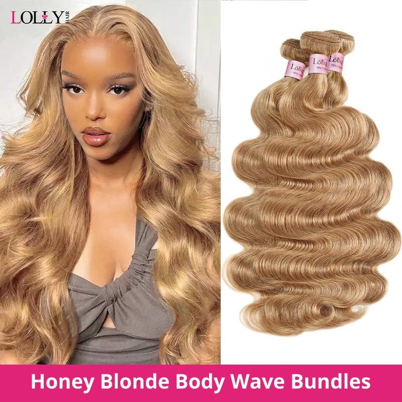 #27 Honey Blonde Bundles Body Wave Hair Bundles Brazilian Hair Weave Human Hair Bundles  Body Wave Hair Bundles 3/4 Bundles