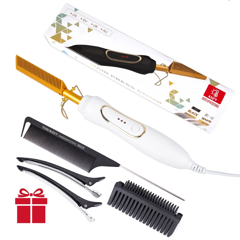 New White Hot Comb Electric Hot Comb Wet And Dry Hair Curler Comb Hot Straightening Heating Comb Iron Environmentally Gold Comb